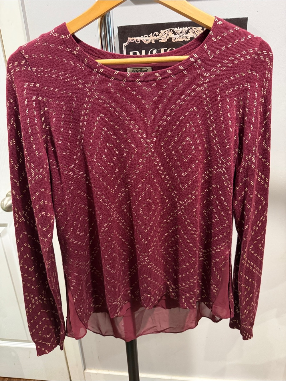 Lucky Brand burgundy Knit Long-Sleeve Top with gold Geometric Dots